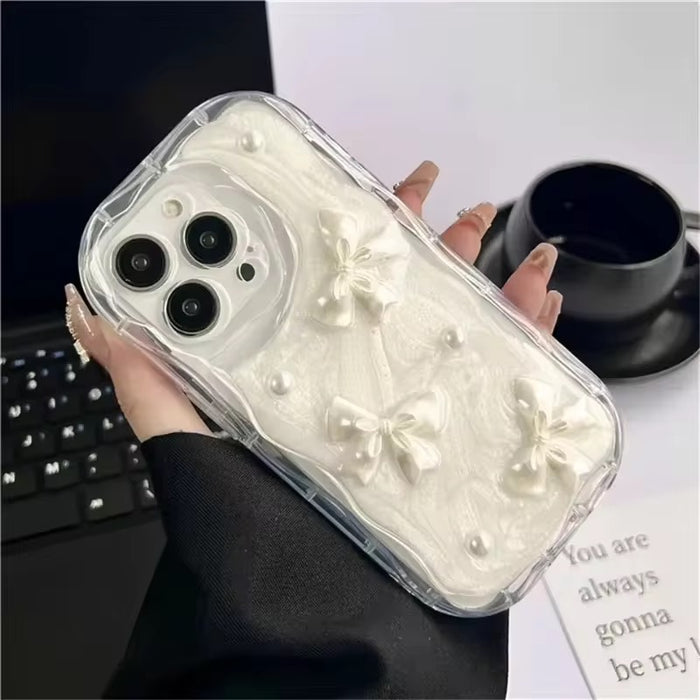 Pearl Bow 3D Case For iPhone — ✨ Features & Details ✨ Unique 3D Design – Raised bow pattern adds a stylish and tactile feel to your case.