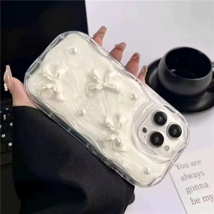 Pearl Bow 3D Case For iPhone — ✨ Features & Details ✨ Unique 3D Design – Raised bow pattern adds a stylish and tactile feel to your case.