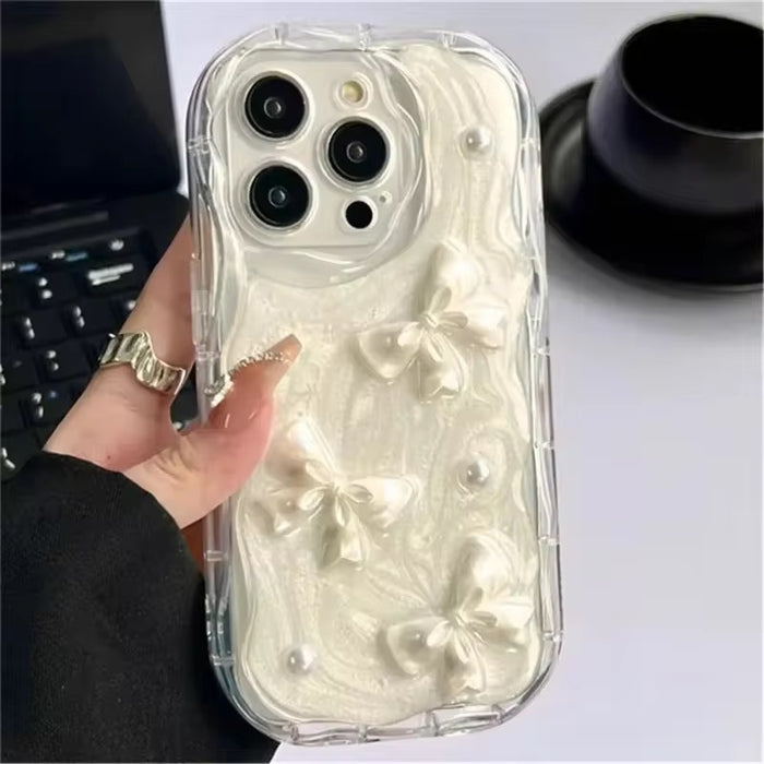 Pearl Bow 3D Case For iPhone — ✨ Features & Details ✨ Unique 3D Design – Raised bow pattern adds a stylish and tactile feel to your case.