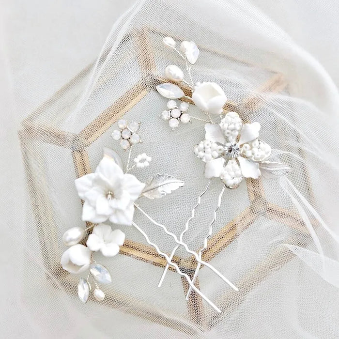 Wedding Hair Accessories -  Pearl and Opal Bridal Hair Pin Set