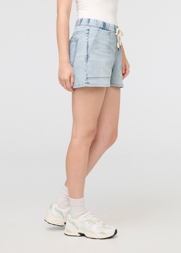 womens light blue relaxed drawstring denim short side