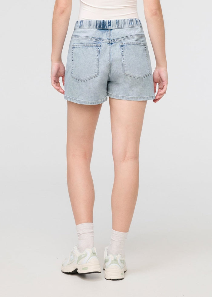 womens light blue relaxed drawstring denim short back