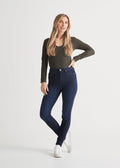 womens high rise stretch denim dark wash skinny jean full body