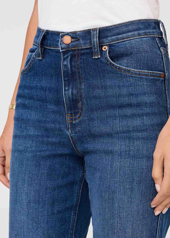 womens blue maize high rise straight jeans front waistband
