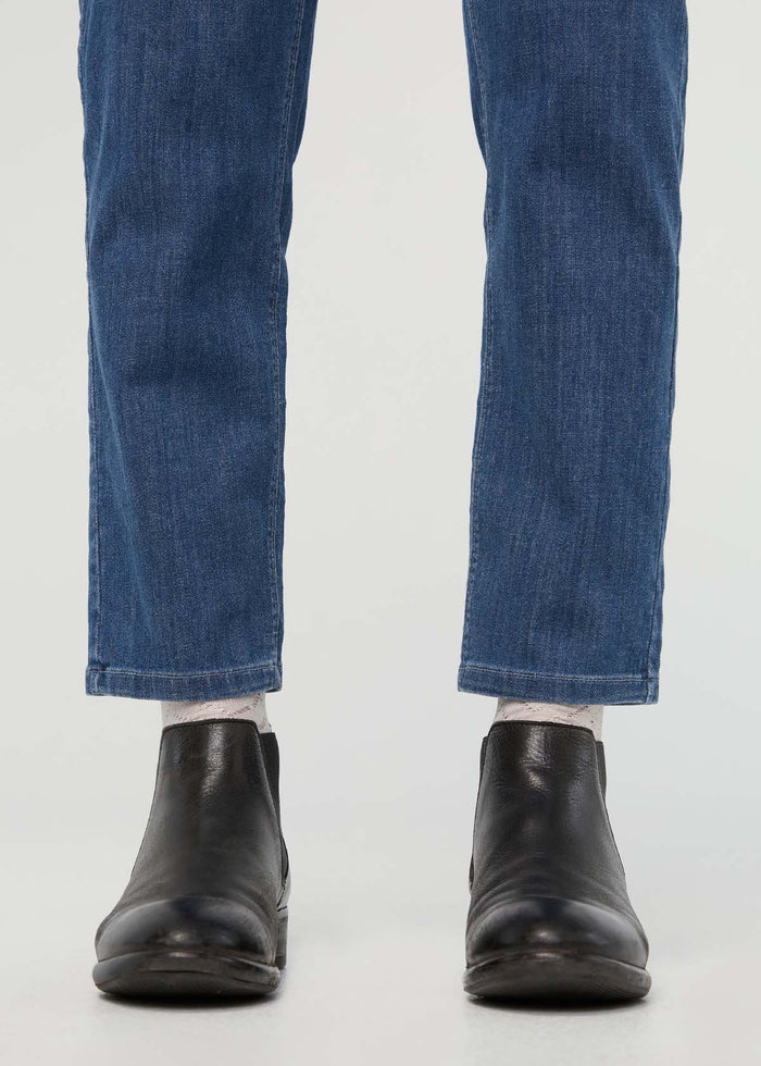 Women's Seaside Blue Relaxed Pull On Lightweight Denim Pants front ankle