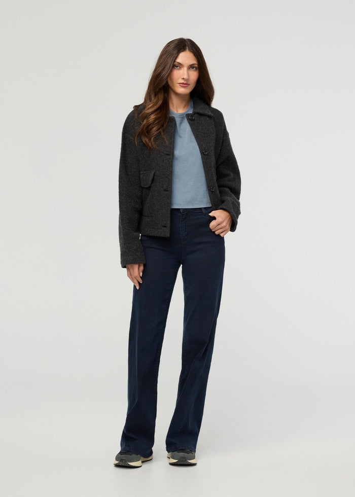 Women's No Sweat Denim High Rise Wide Leg Dusk front full body