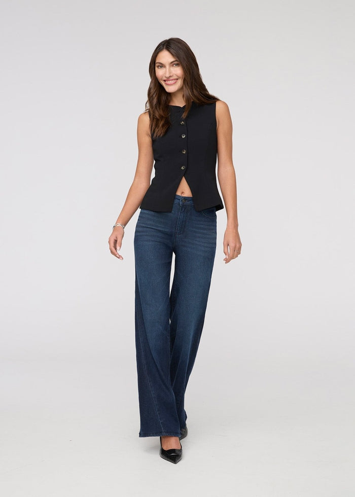women's dark wash no sweat denim high rise wide leg full body