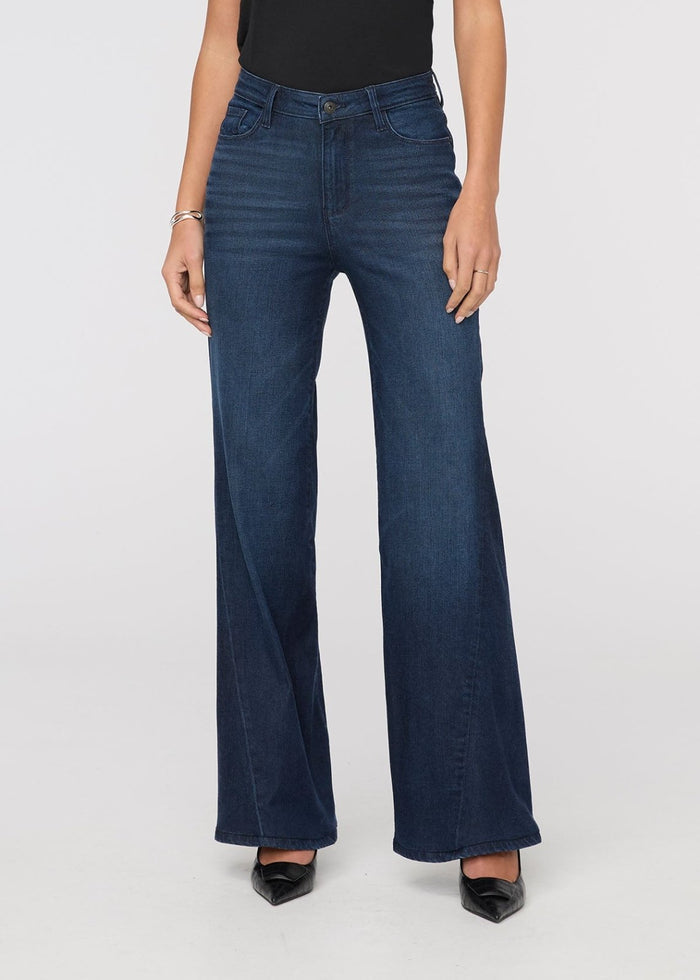 women's dark wash no sweat denim high rise wide leg front