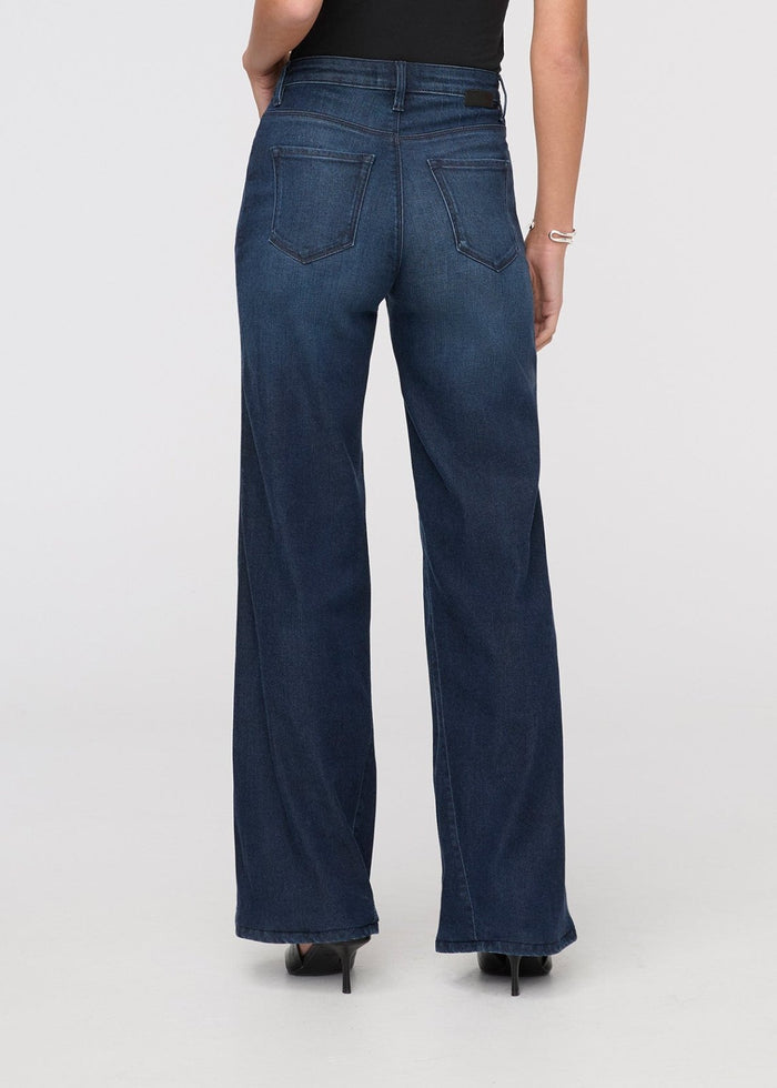 women's dark wash no sweat denim high rise wide leg back