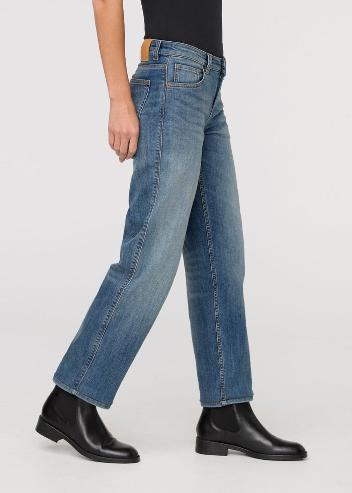 womens blue ash mid rise straight stretch jeans side
