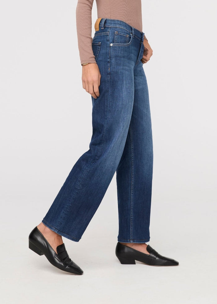 womens blue cascade mid rise straight stretch jeans side