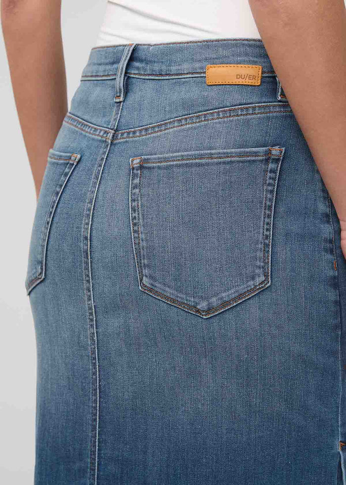 womens blue ash denim slit skirt back pockets