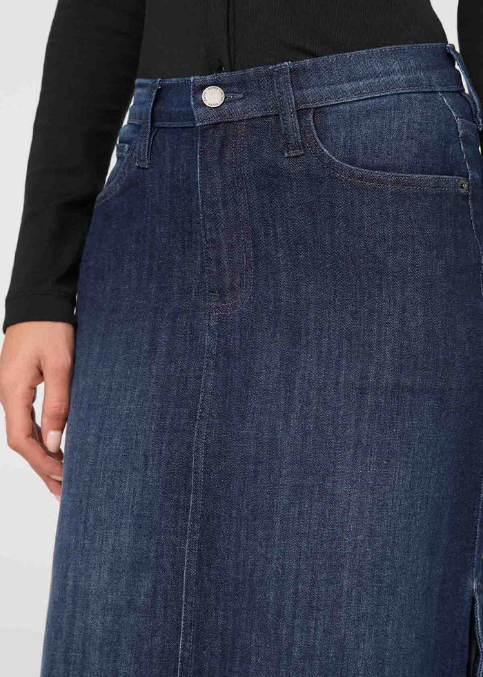 womens dark stone denim slit skirt front waistband