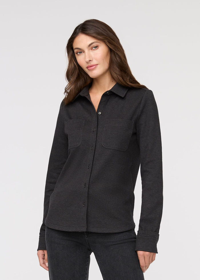 Women's Heather Black Flannel Button Down Front