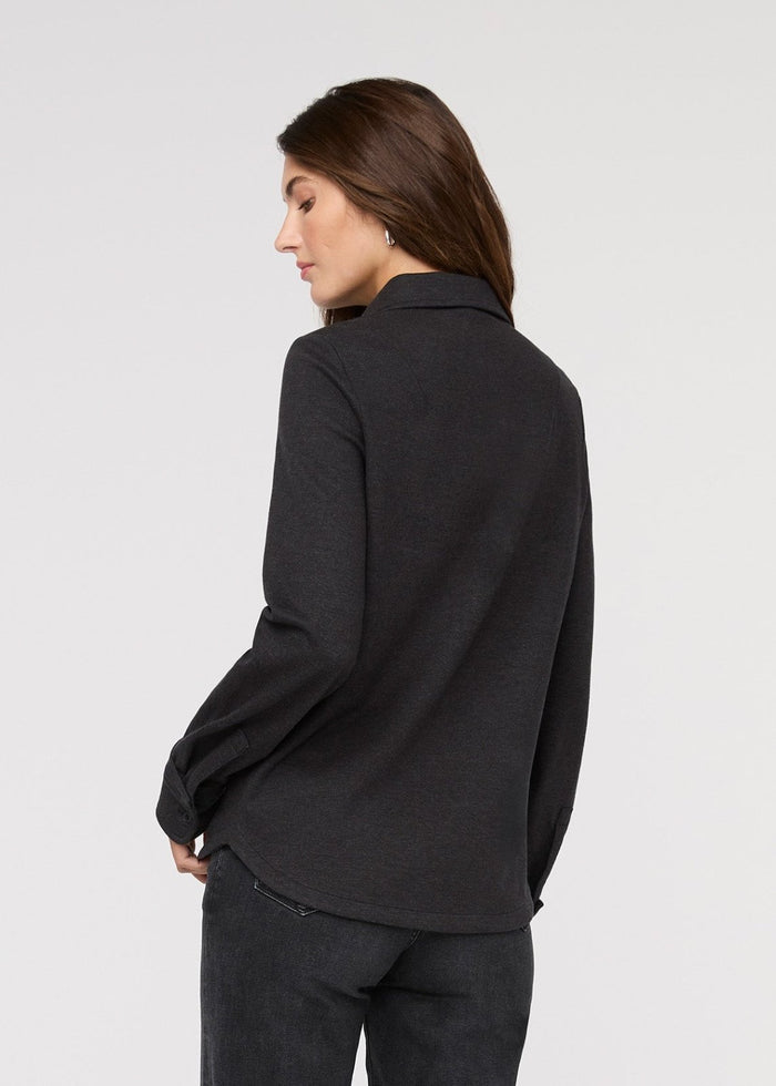 Women's Heather Black Flannel Button Down Back