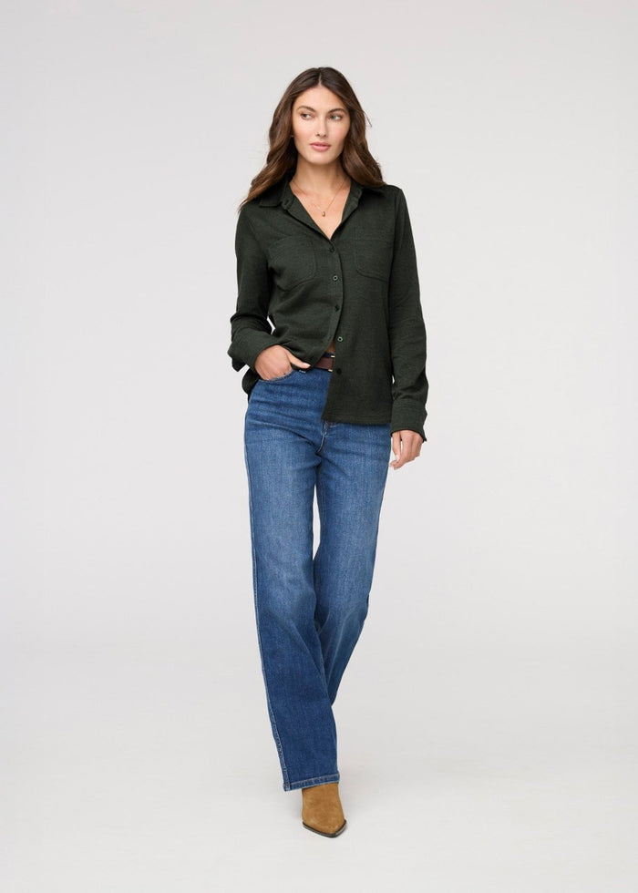 Women's Heather Peat Flannel Button Down Full Body