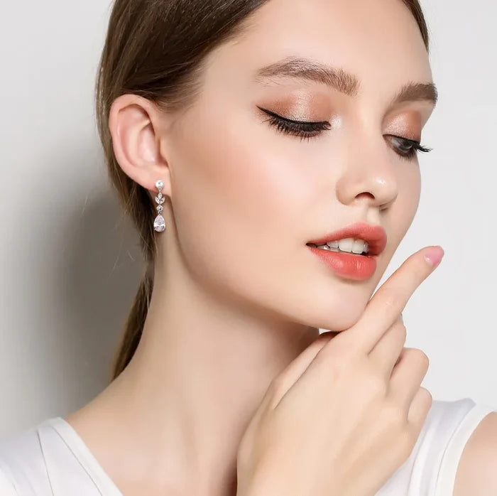 Wedding Jewelry - Pearl and Cubic Zirconia Bridal Earrings - Available in Silver, Rose Gold and Yellow Gold