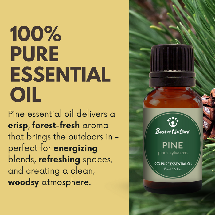 Pine essential oil delivers a crisp, forest-fresh aroma that brings the outdoors in - perfect for energizing blends, refreshing spaces, and creating a clean woodsy atmosphere