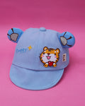 Kids casual cap in light blue with tiger cartoon patch and embroidered name