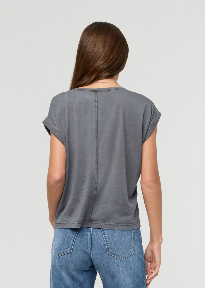 Women's Washed Grey Pima Cotton Dolman V-Neck back