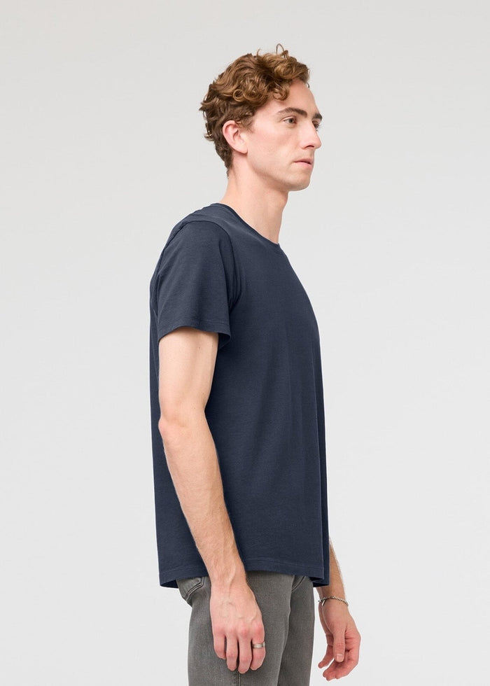 mens 100% pima cotton navy t-shirt side