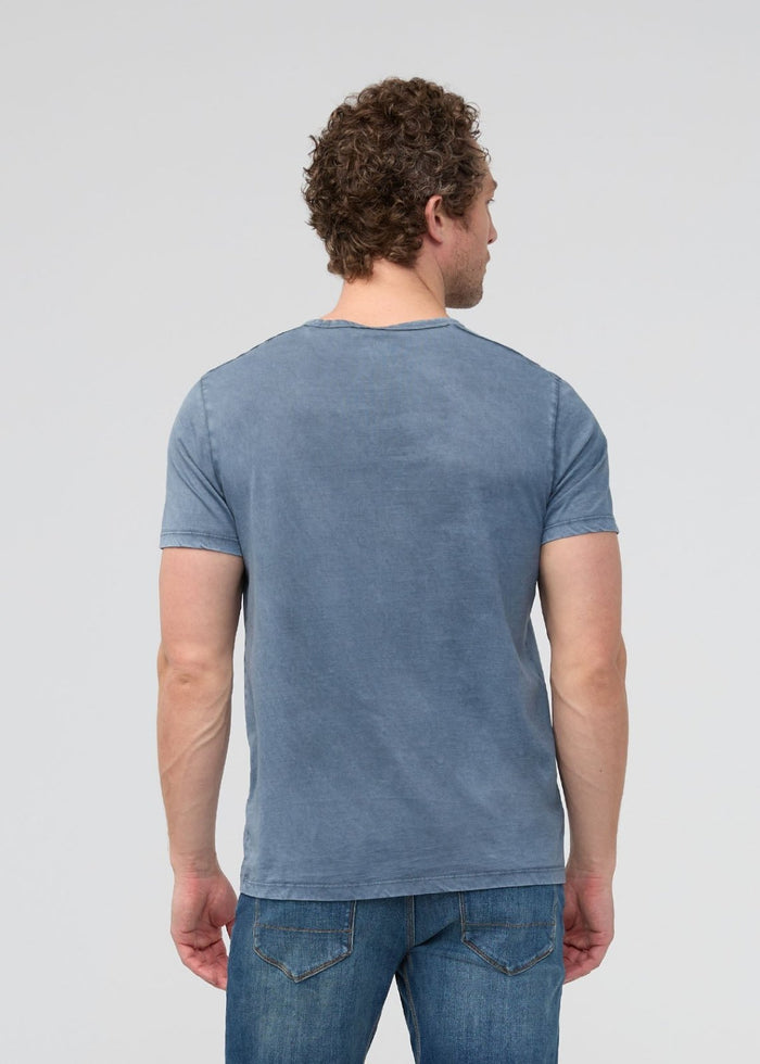 Men's Pima Cotton Vintage Style Washed Stone Blue T-Shirt Back