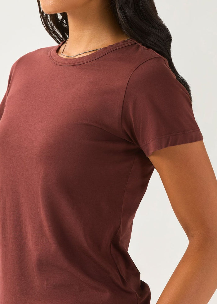 Women's Chestnut 100% Pima Cotton Fitted T-Shirt sleeve detail
