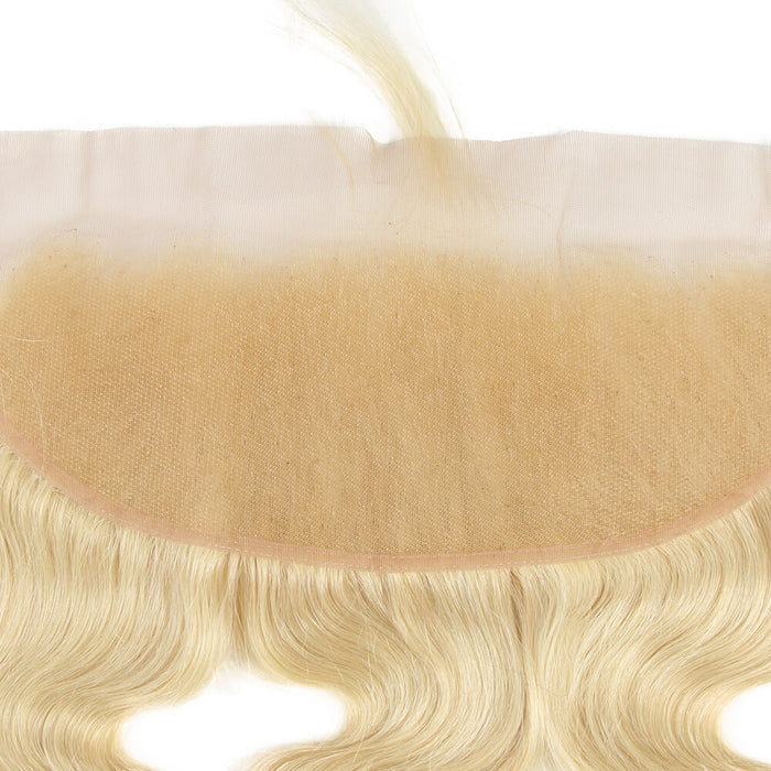 hand tied body wave 613 blonde human hair with 13*4 lace frontal closure
