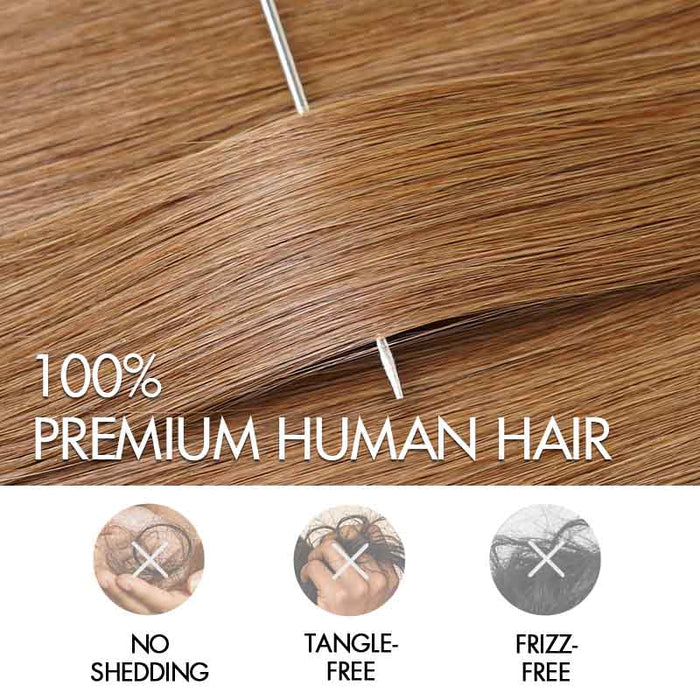 qvr feather crochet hair, 100% human hair texture, bright brown colored crochet hair extensions