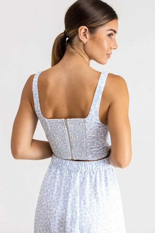 Rhythm Voleta Floral Crop Top - Cornflower