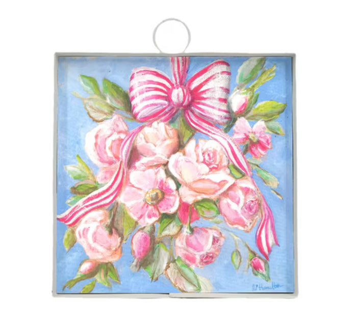 Round Top Pink Roses & Ribbons