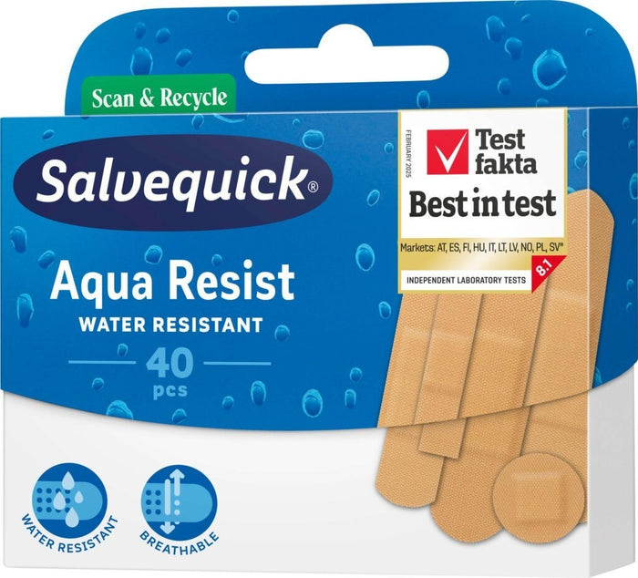 Salvequick Aqua Resist Waterproof Plasters 40 pcs – Flexible Water-Resistant Adhesive Bandages