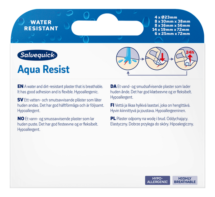 Salvequick Aqua Resist Waterproof Plasters 40 pcs – Flexible Water-Resistant Adhesive Bandages