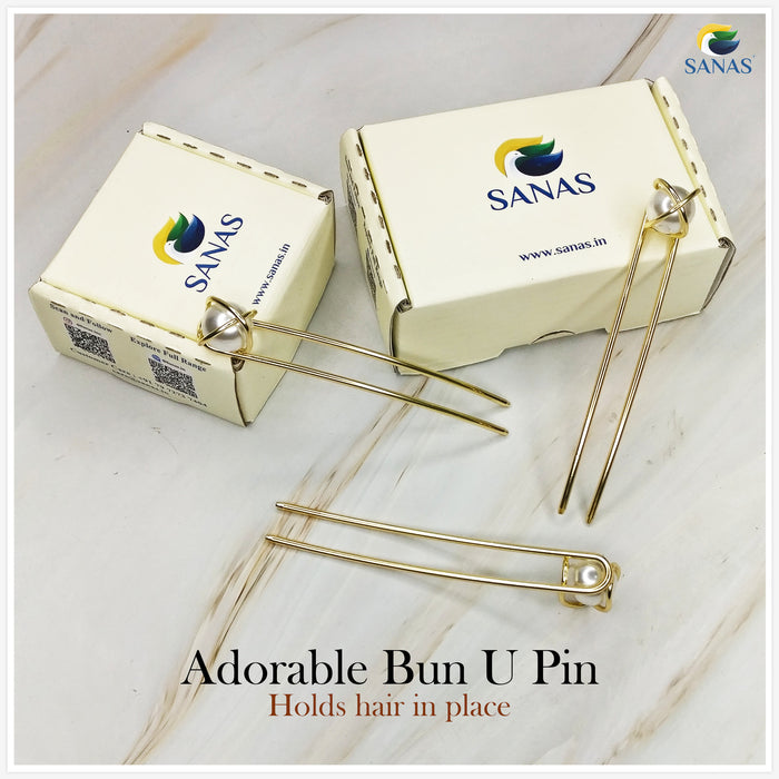 Gold U Hair Pin with Pearl Cage Design