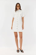 SARAH BOXEY DENIM DRESS in White from Sofia Irina