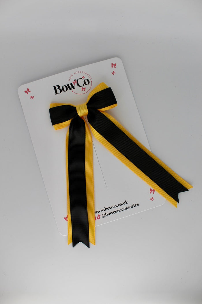 School Black and Yellow Gold Tuxedo Tails Bow – Clip