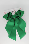 School Bow - Green - Loop Tail Hair Bow - Clip