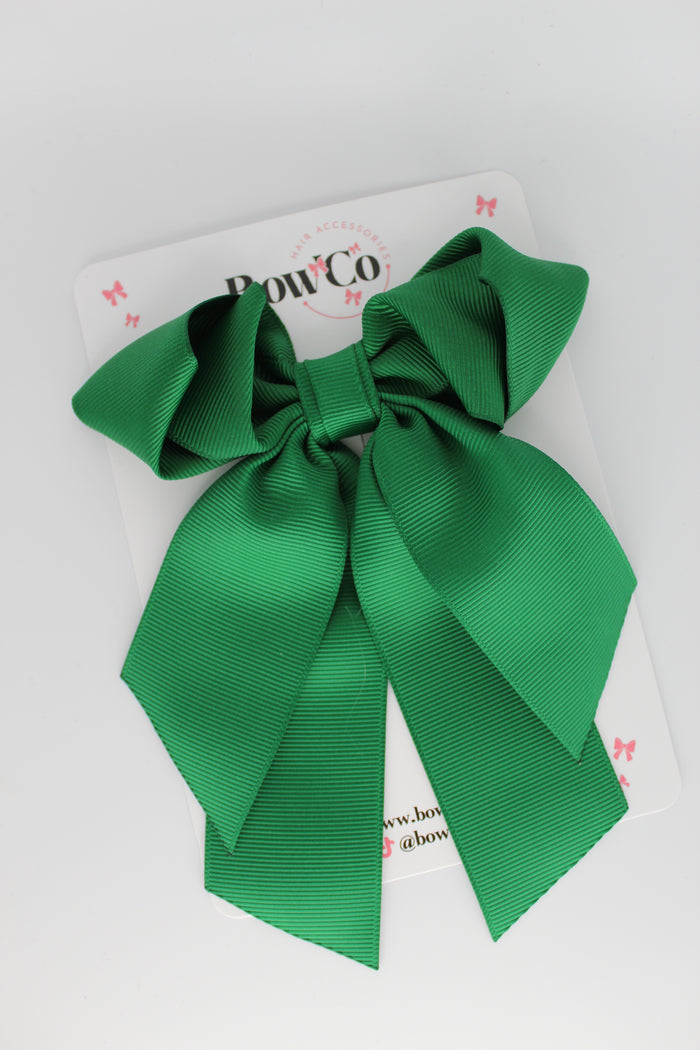 School Bow - Green - Loop Tail Hair Bow - Clip