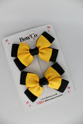 School Bow Black and Yellow Gold - Layer Bow Set - Clip