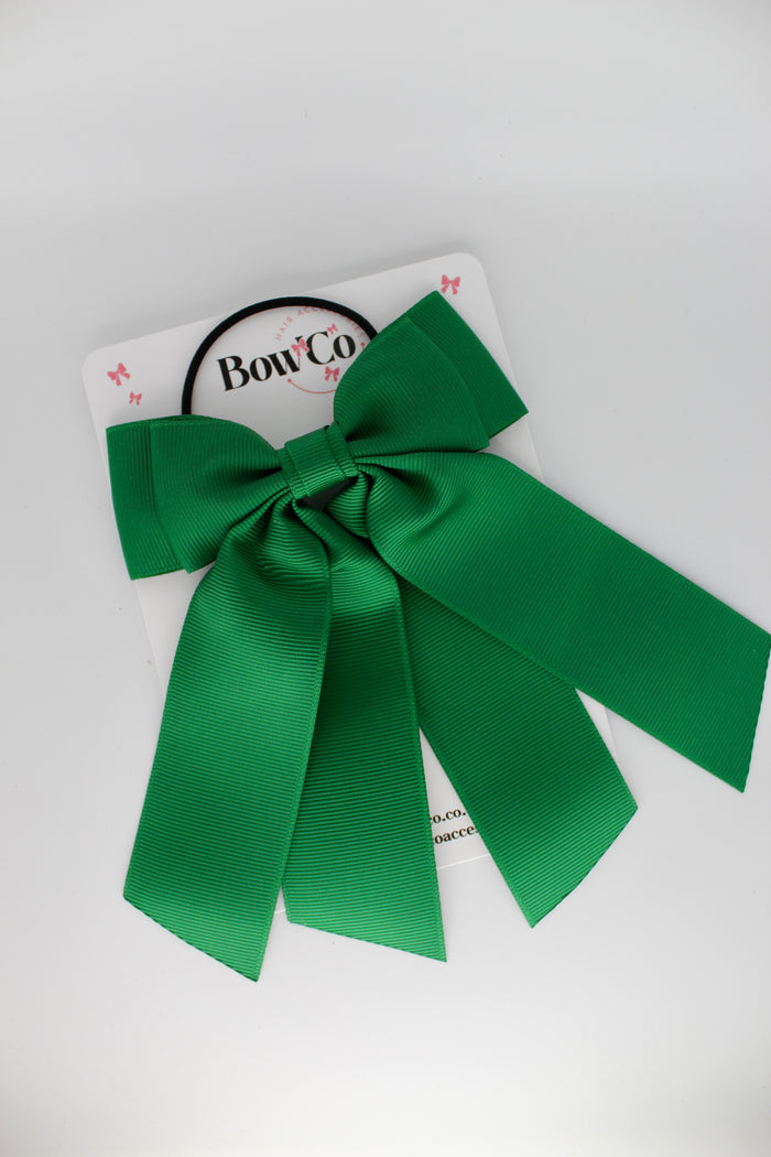 School Bow Forest Green - Double Layer Tail Bow – Elastic