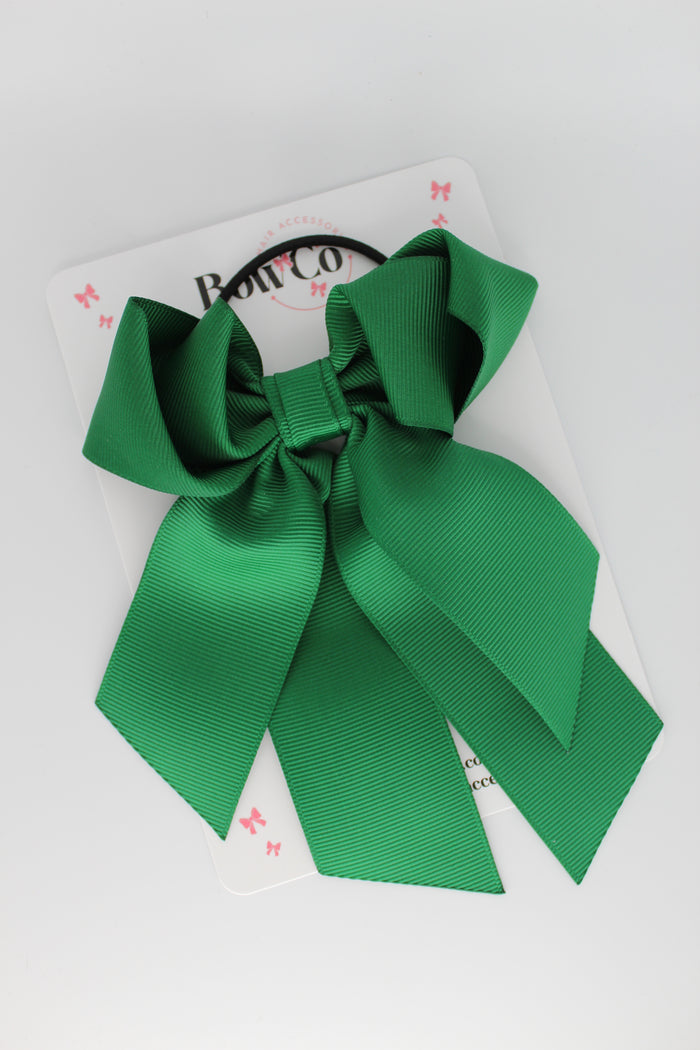 School Bow Green - Loop Tail Bow - Elastic