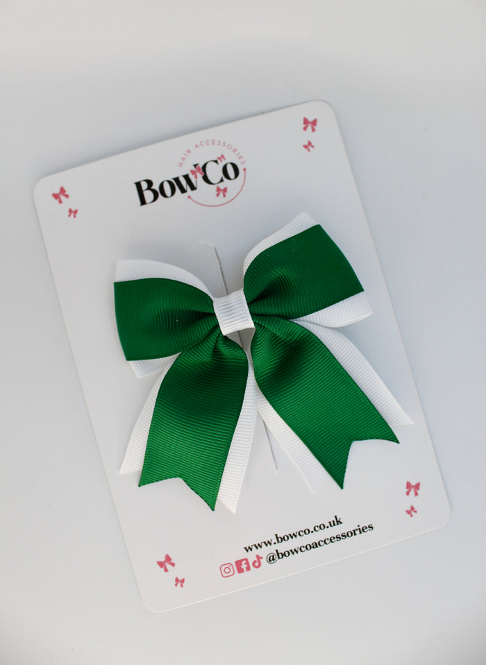 School Bow Green and White - Tail Bow Clip