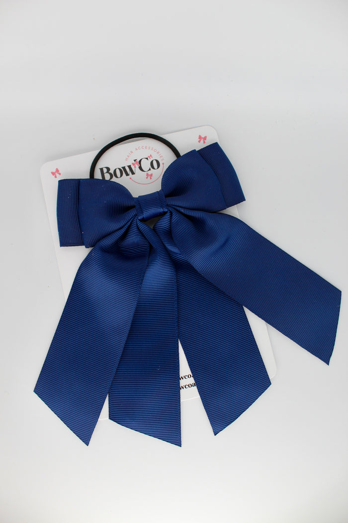 School Bow Navy Blue - Double Layer Tail Bow – Elastic