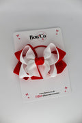 School Bow Red and White - Double Loop Bow - Elastic
