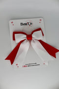 School Bow Red and White - Double Ribbon Tail Bow - Elastic