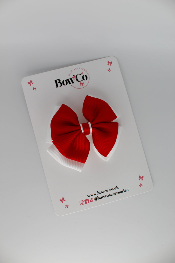 School Bow Red and White - Layer Edge Bow - Clip