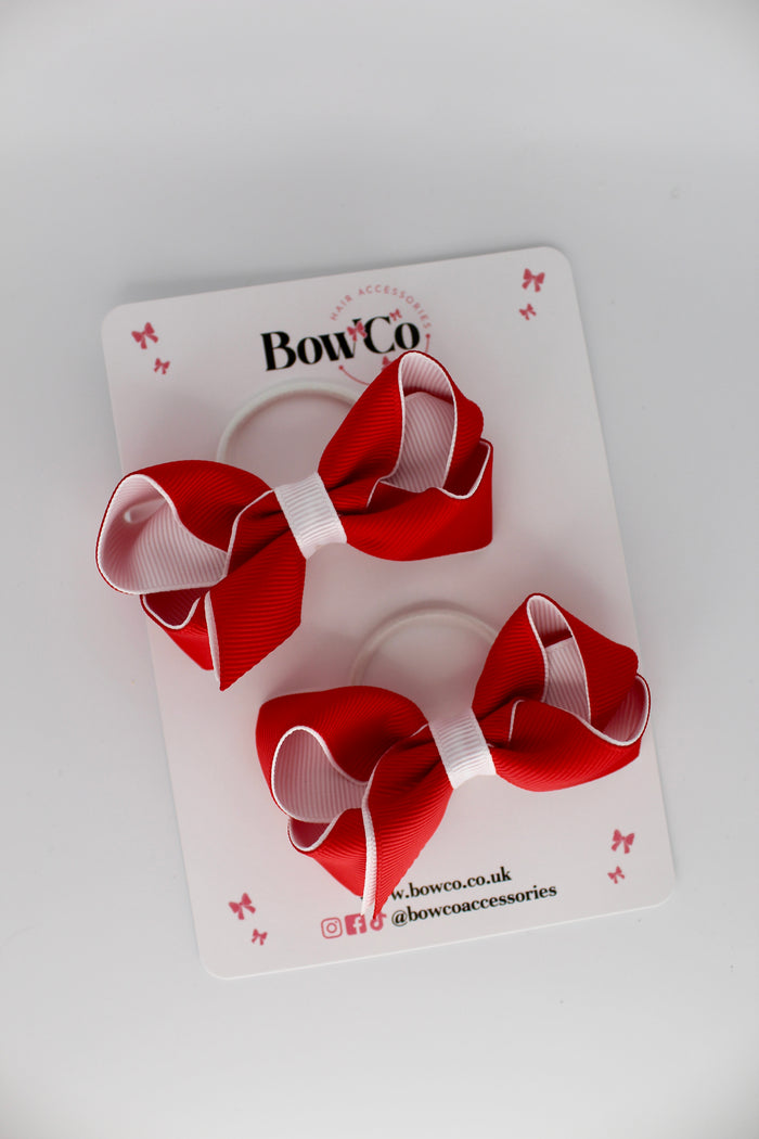 School Bow Red and White - Loop Bow Set - Elastic