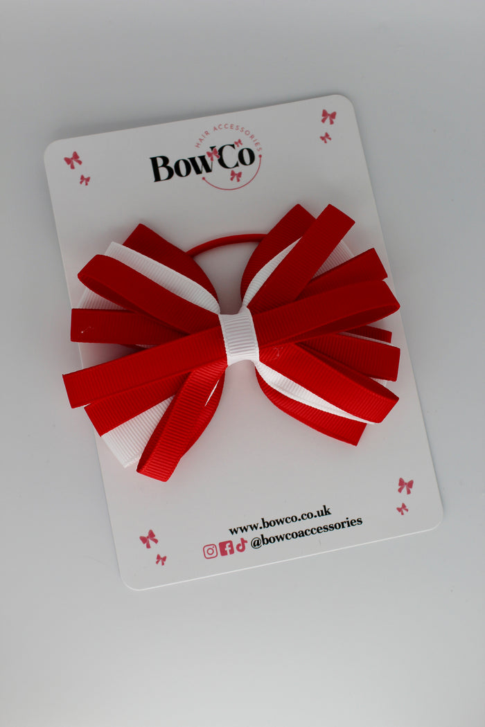School Bow Red and White - Spiral Bow - Elastic