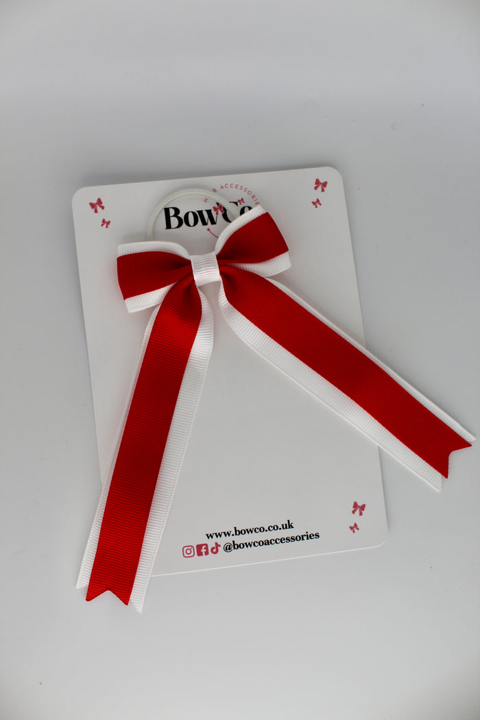 School Bow Red and White - Tuxedo Tails Bow - Elastic