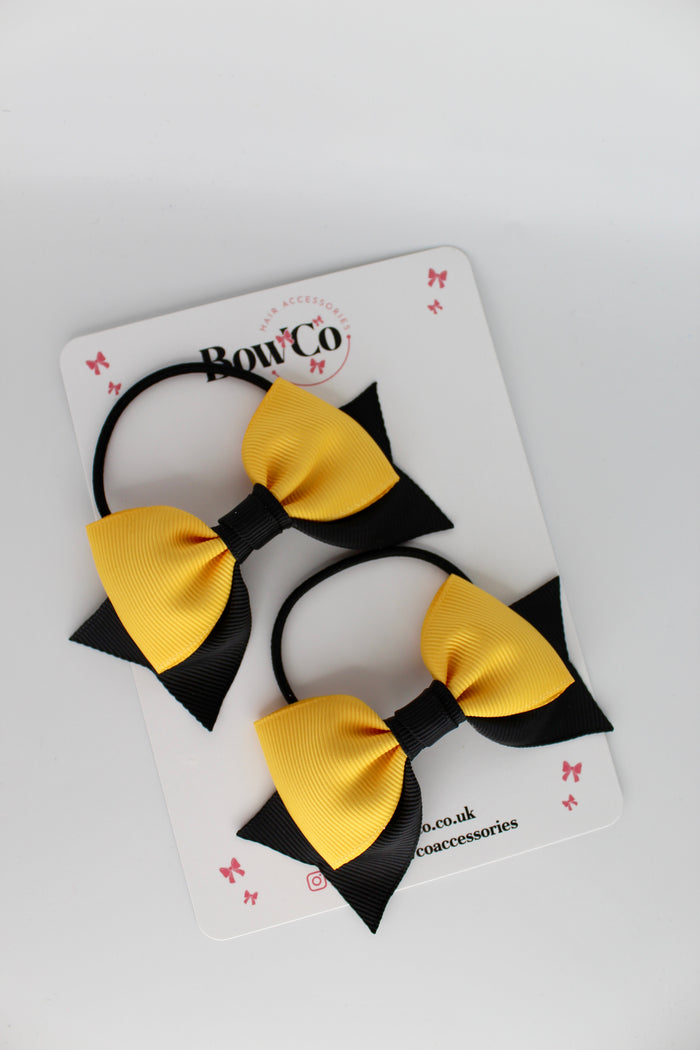 School Bows Black and Yellow Gold - Bow Tail Set - Elastic